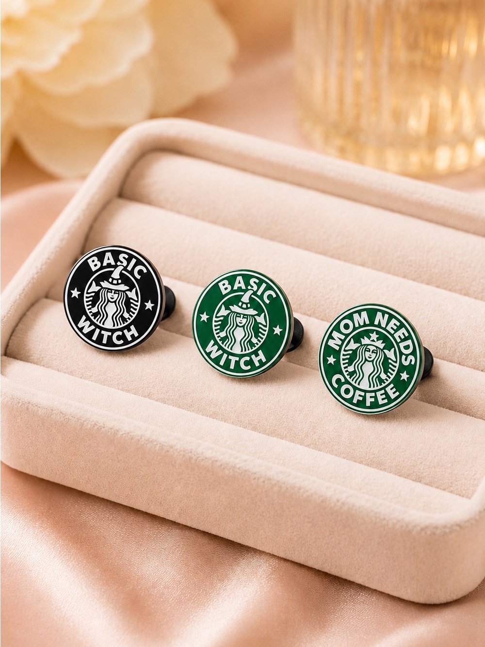 3-Pc Basic Witch & Mom Needs Coffee Novelty Brooch Pin Set